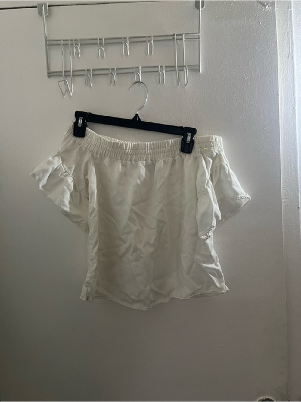 AllSaints Cream Gathered Elastic-Neck Blouse